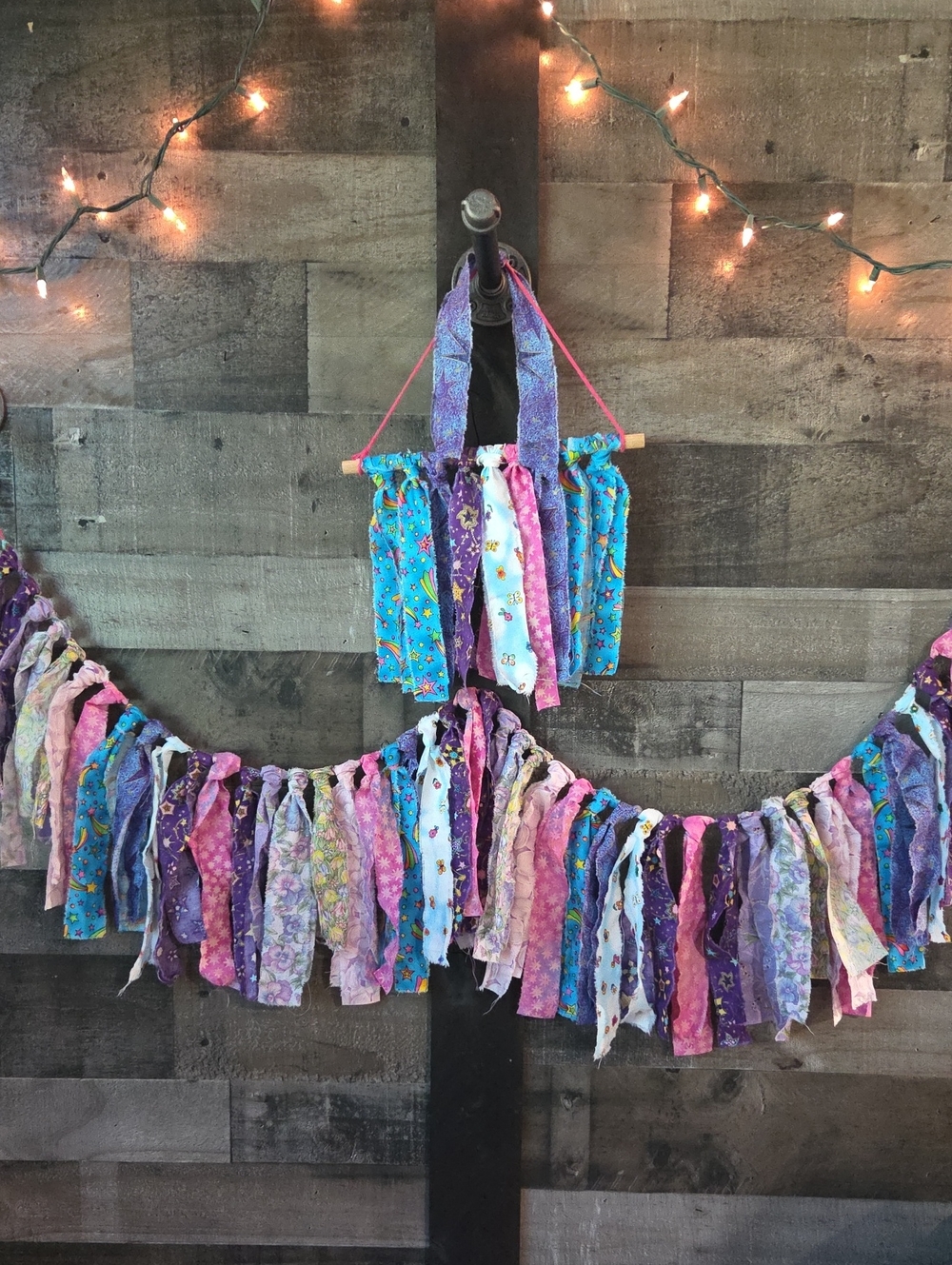 Handmade Multicolor Boho Chic Garland w/Matching Wall Hanging Approx. 56"